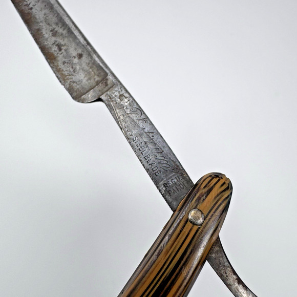 Vintage J.A. Henckels Twin Works Straight Razor Solingen Germany Wood Grain Hand - Picture 6 of 11